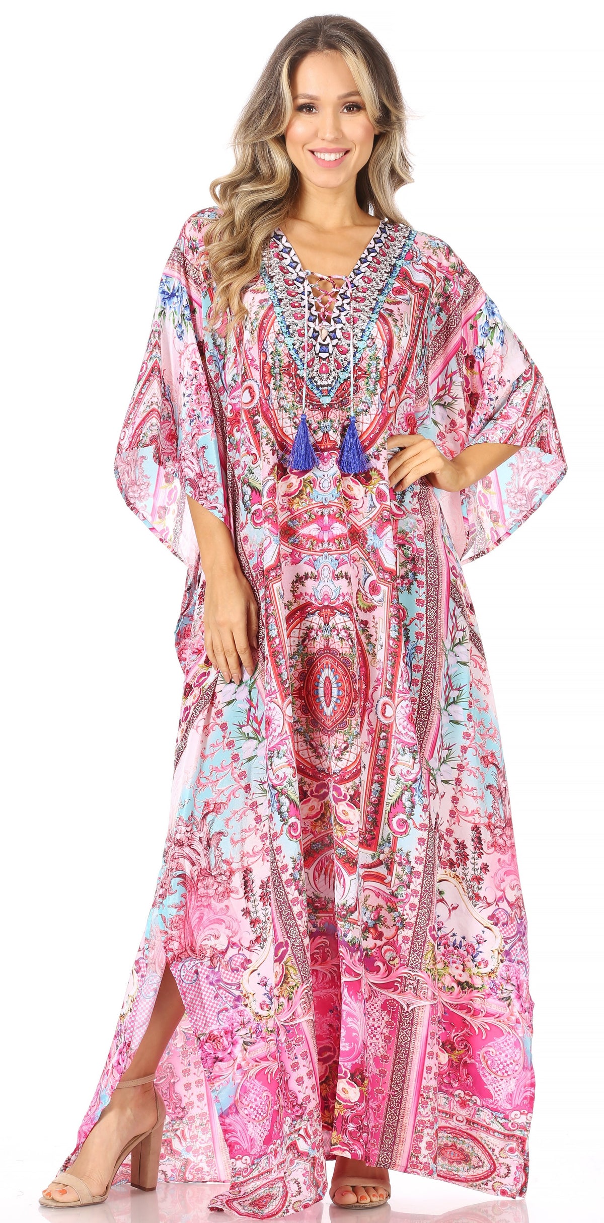 Flowy Rhinestone V-Neck Caftan Dress