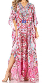 Flowy Rhinestone V-Neck Caftan Dress