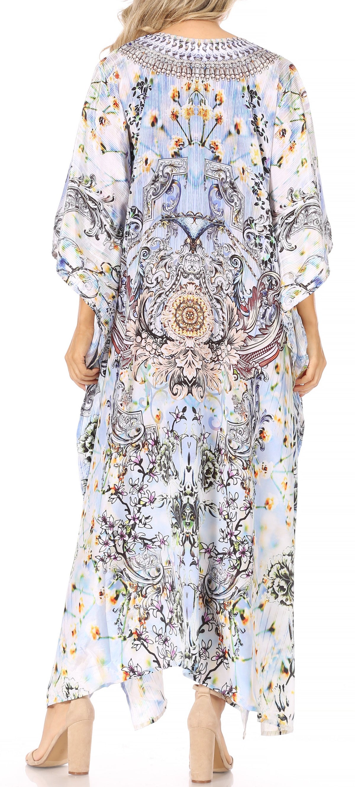 Flowy Rhinestone V-Neck Caftan Dress