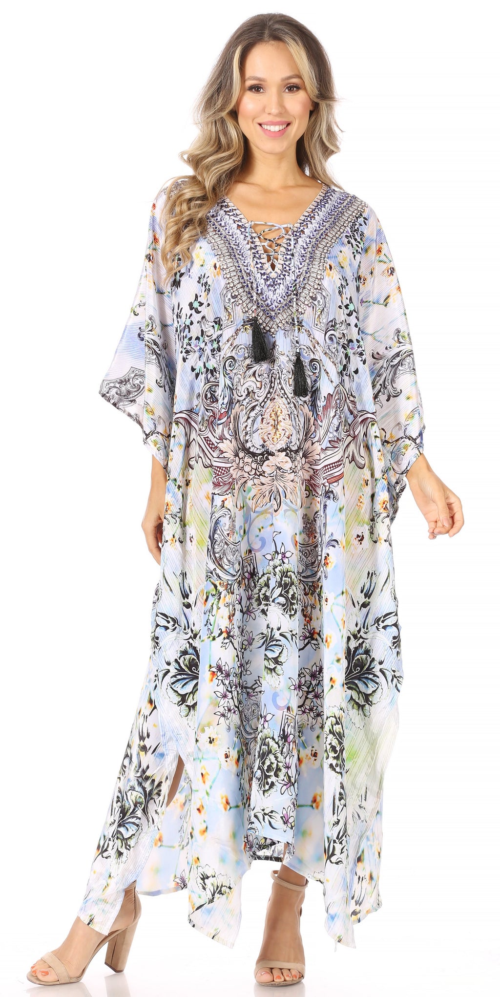 Flowy Rhinestone V-Neck Caftan Dress