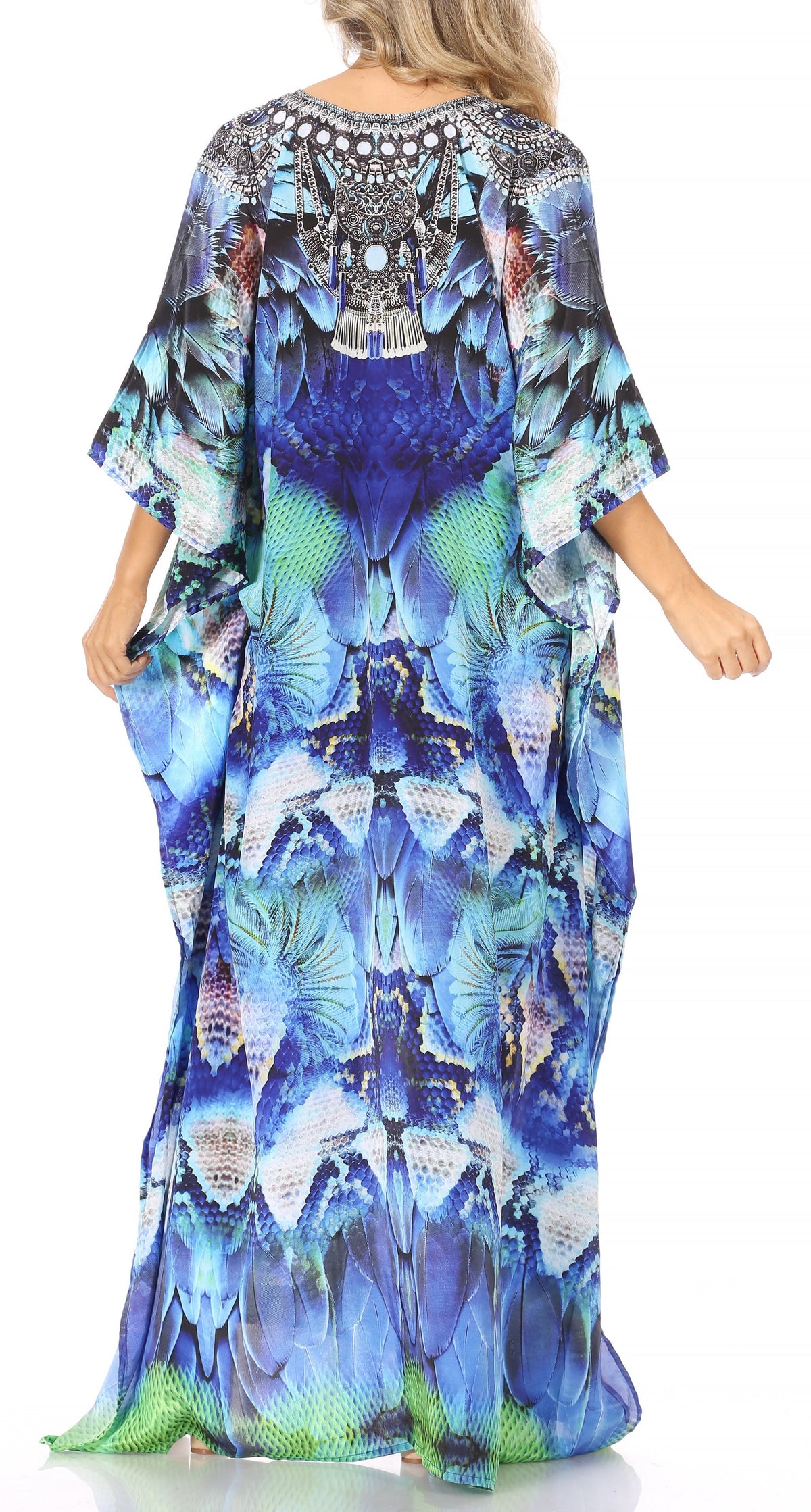 Flowy Rhinestone V-Neck Caftan Dress