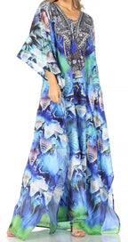 Flowy Rhinestone V-Neck Caftan Dress