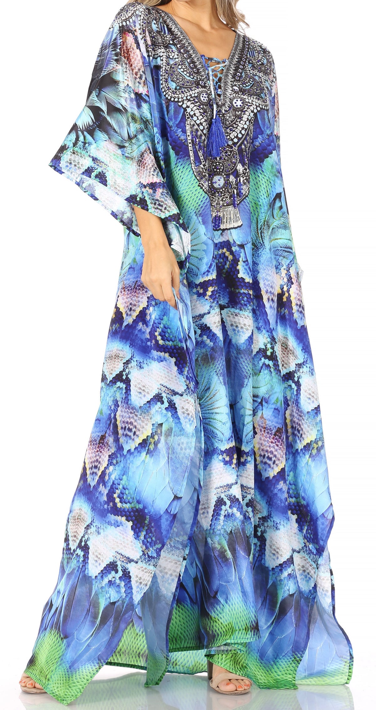 Flowy Rhinestone V-Neck Caftan Dress