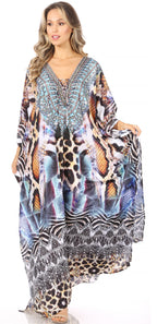 Flowy Rhinestone V-Neck Caftan Dress