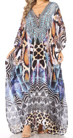 Flowy Rhinestone V-Neck Caftan Dress