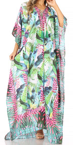 Flowy Rhinestone V-Neck Caftan Dress