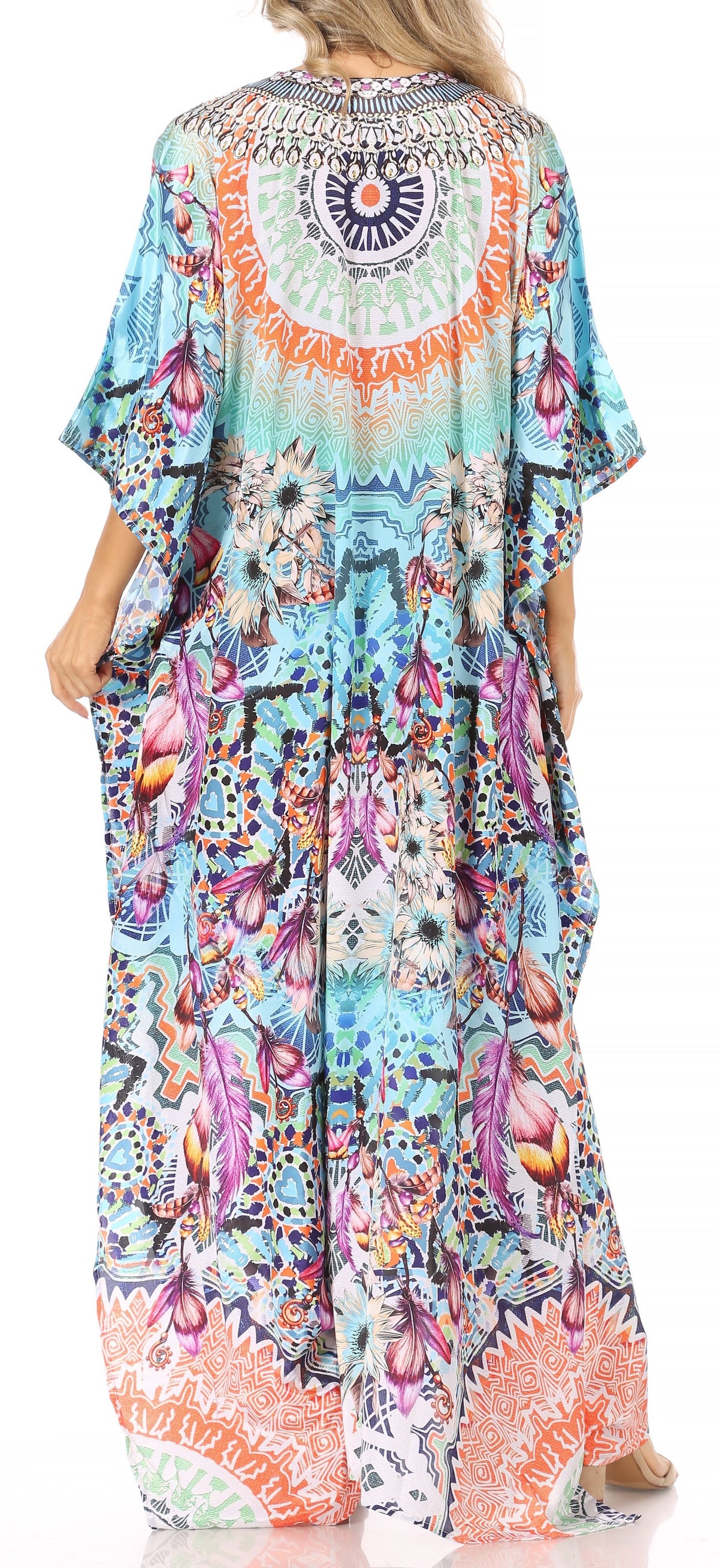 Flowy Rhinestone V-Neck Caftan Dress