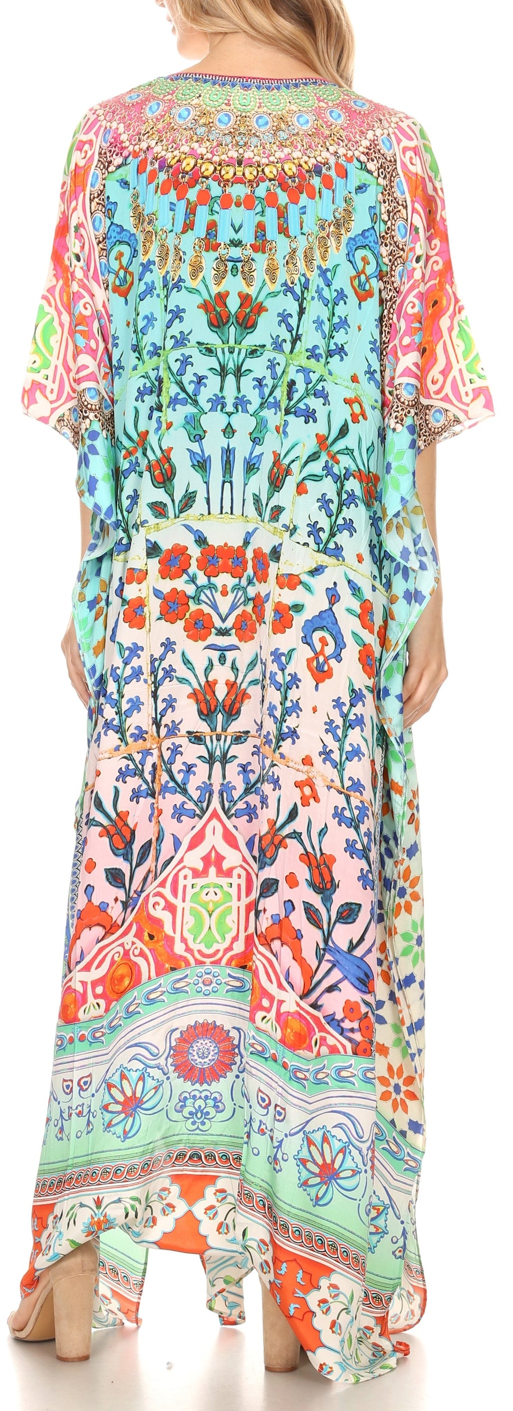 Flowy Rhinestone V-Neck Caftan Dress