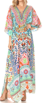 Flowy Rhinestone V-Neck Caftan Dress