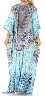 Flowy Rhinestone V-Neck Caftan Dress