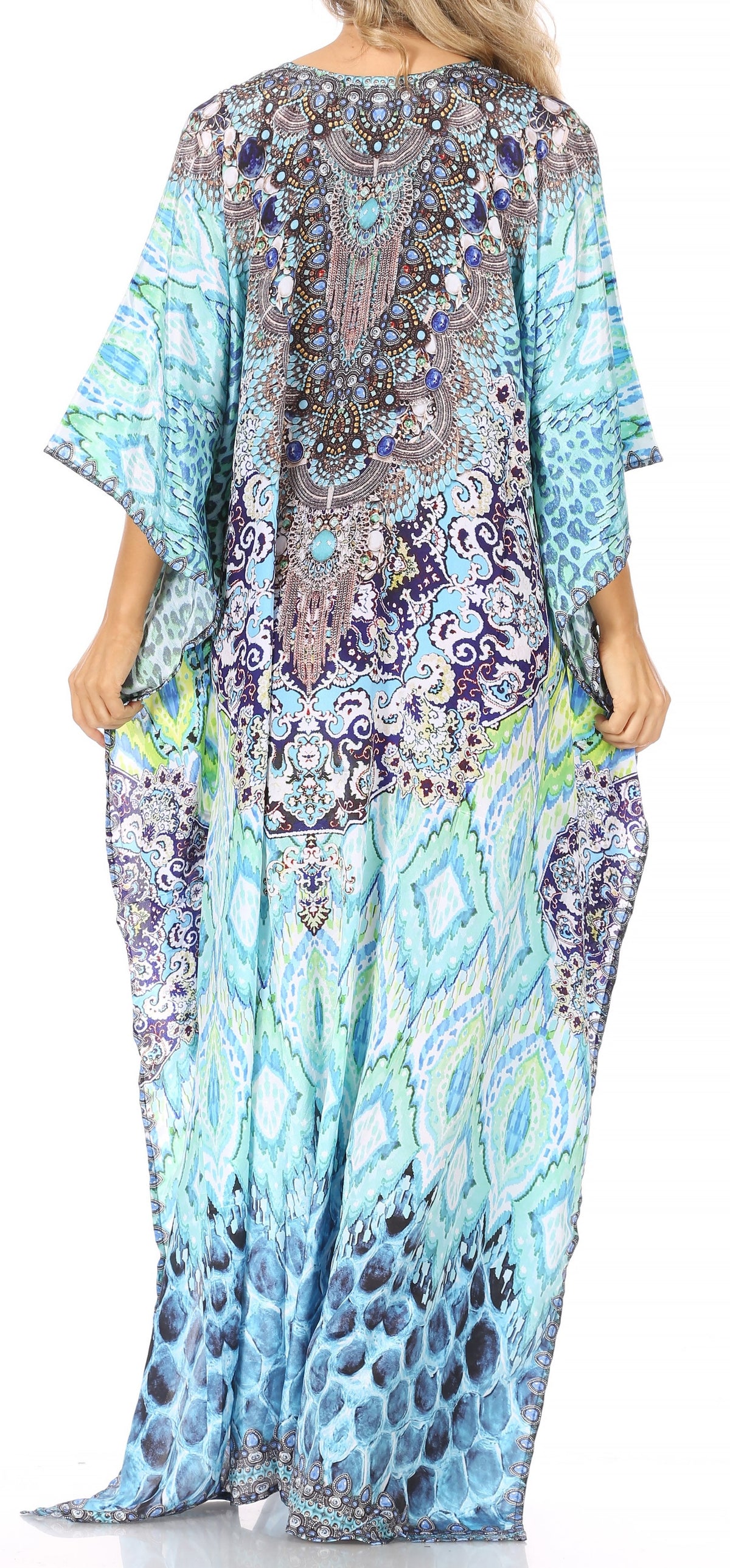 Flowy Rhinestone V-Neck Caftan Dress