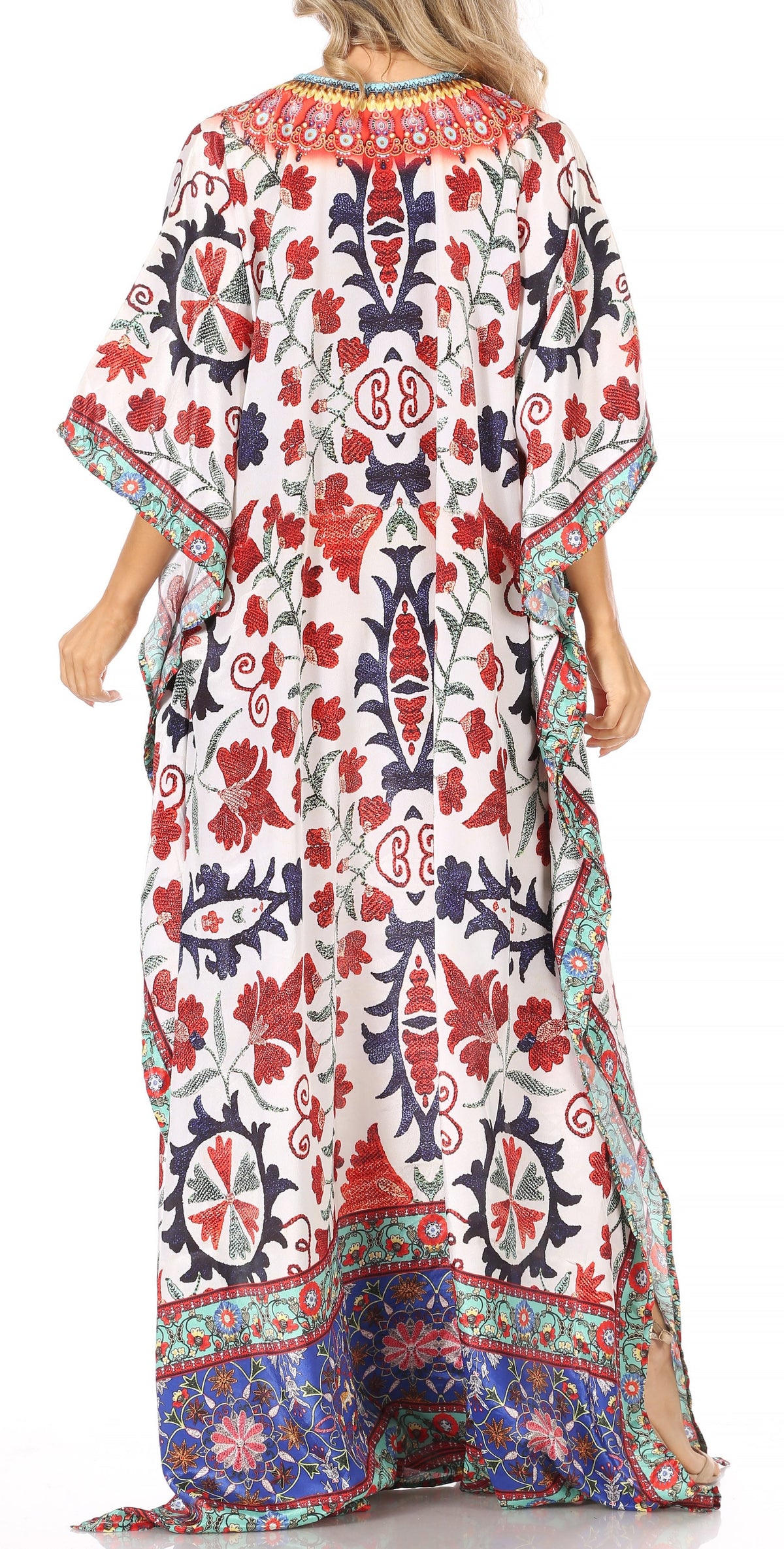Flowy Rhinestone V-Neck Caftan Dress