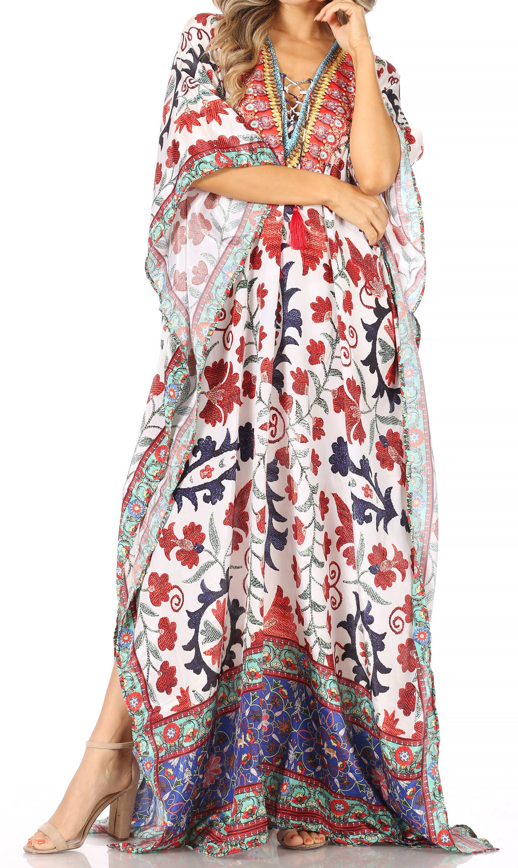 Flowy Rhinestone V-Neck Caftan Dress