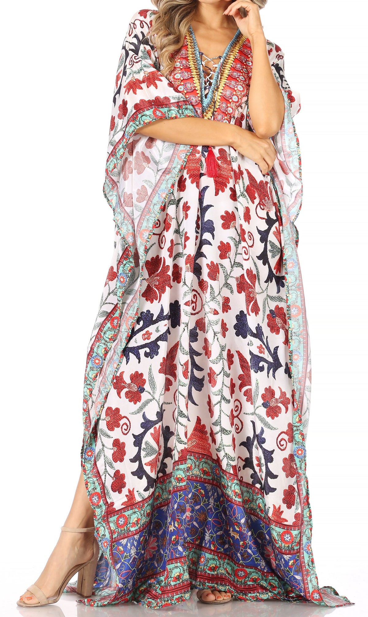 Flowy Rhinestone V-Neck Caftan Dress