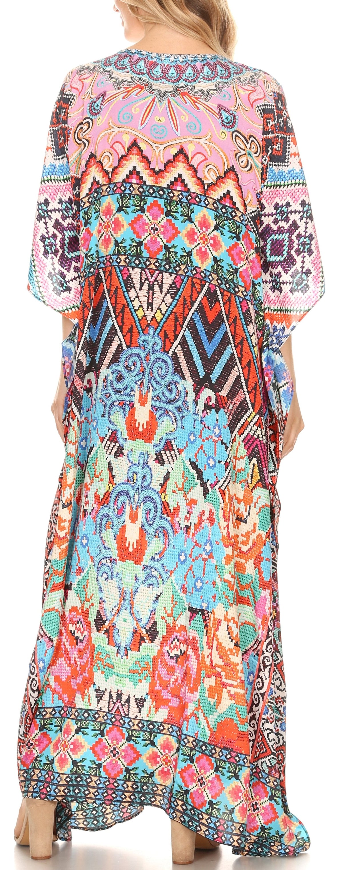 Flowy Rhinestone V-Neck Caftan Dress