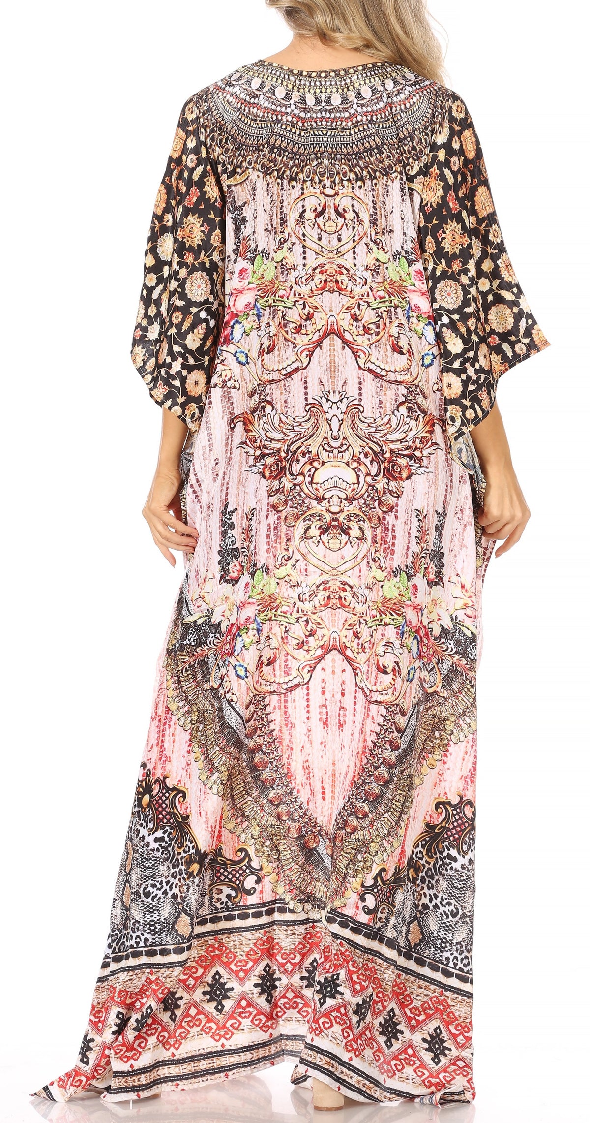 Flowy Rhinestone V-Neck Caftan Dress