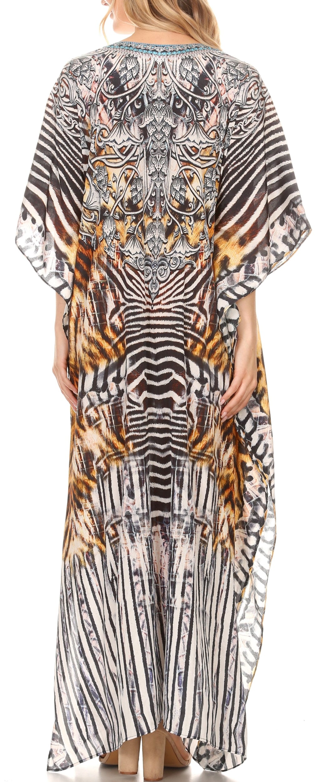Flowy Rhinestone V-Neck Caftan Dress