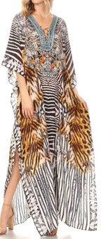 Flowy Rhinestone V-Neck Caftan Dress